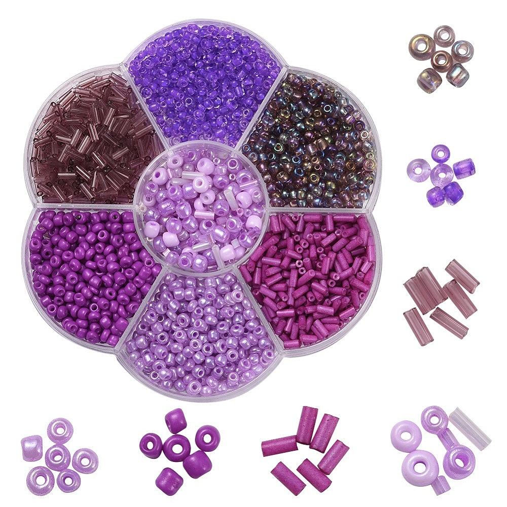 Purple seed & bugle bead selection box - assorted sizes, styles & finishes