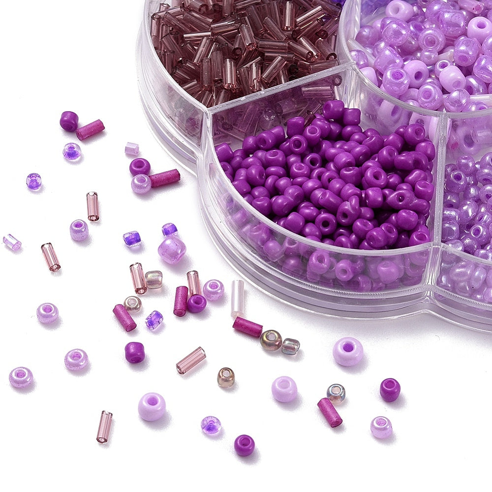 Purple seed & bugle bead selection box - assorted sizes, styles & finishes