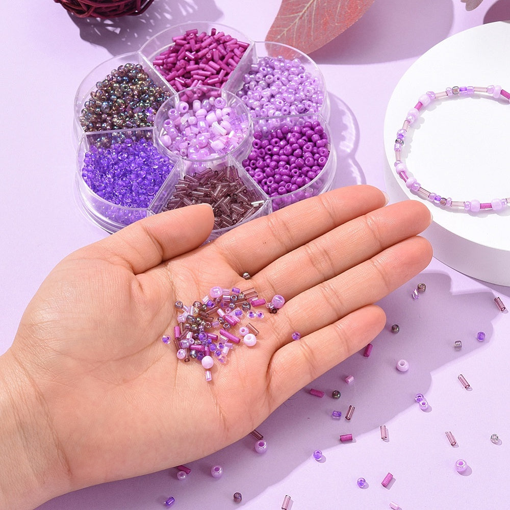 Purple seed & bugle bead selection box - assorted sizes, styles & finishes