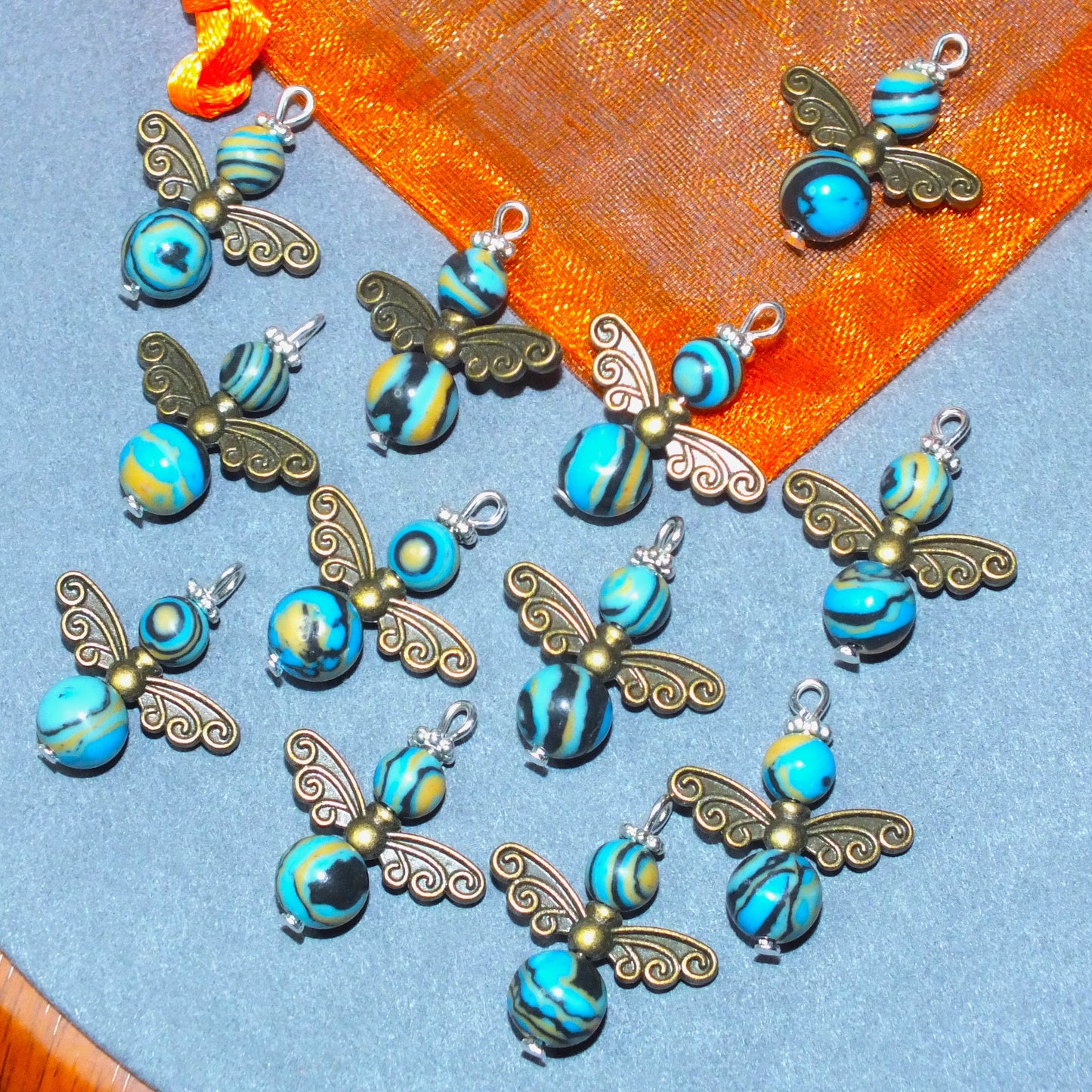 12pcs Synthetic Malachite Guardian Angel Charms