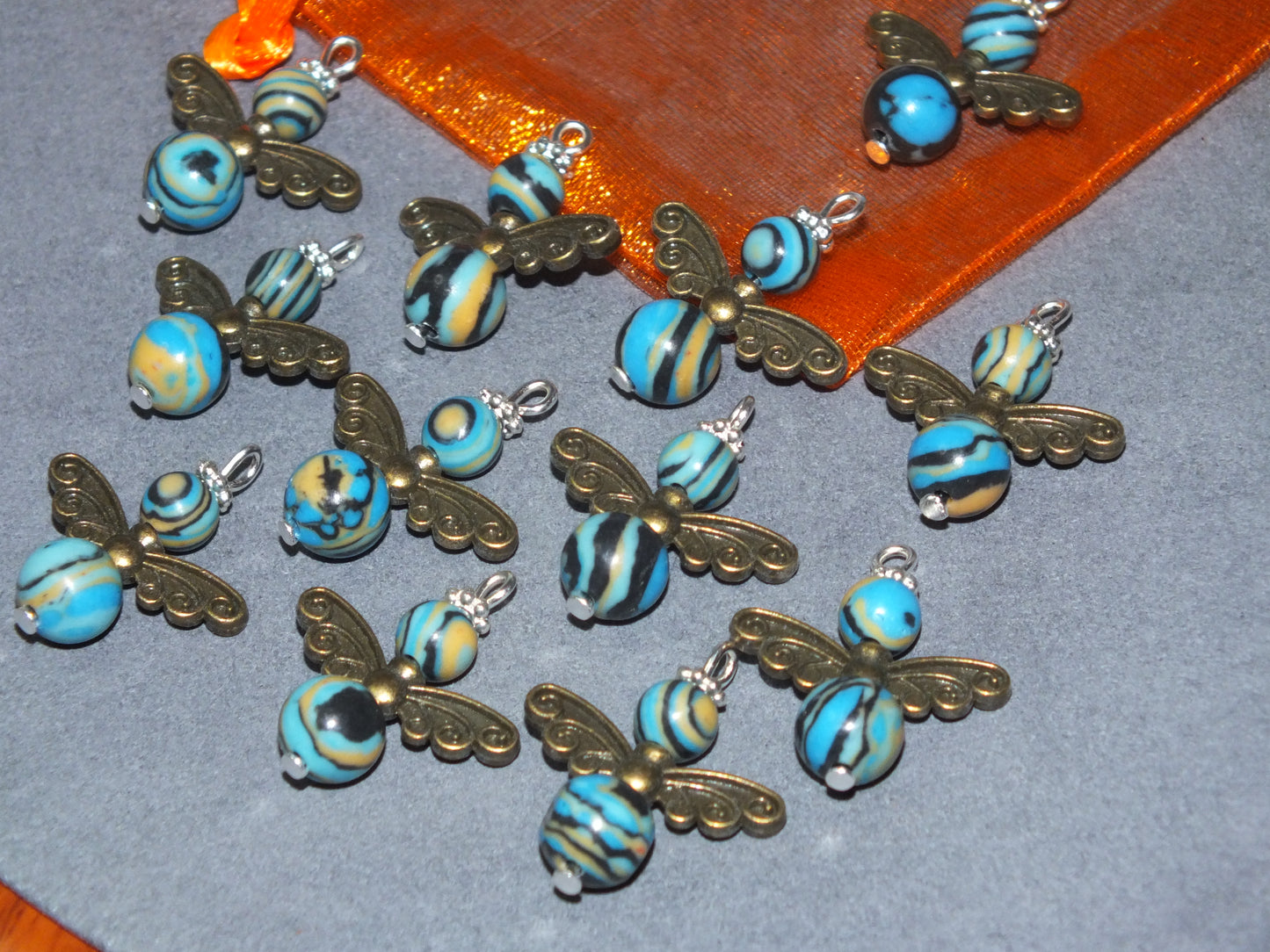 12pcs Synthetic Malachite Guardian Angel Charms