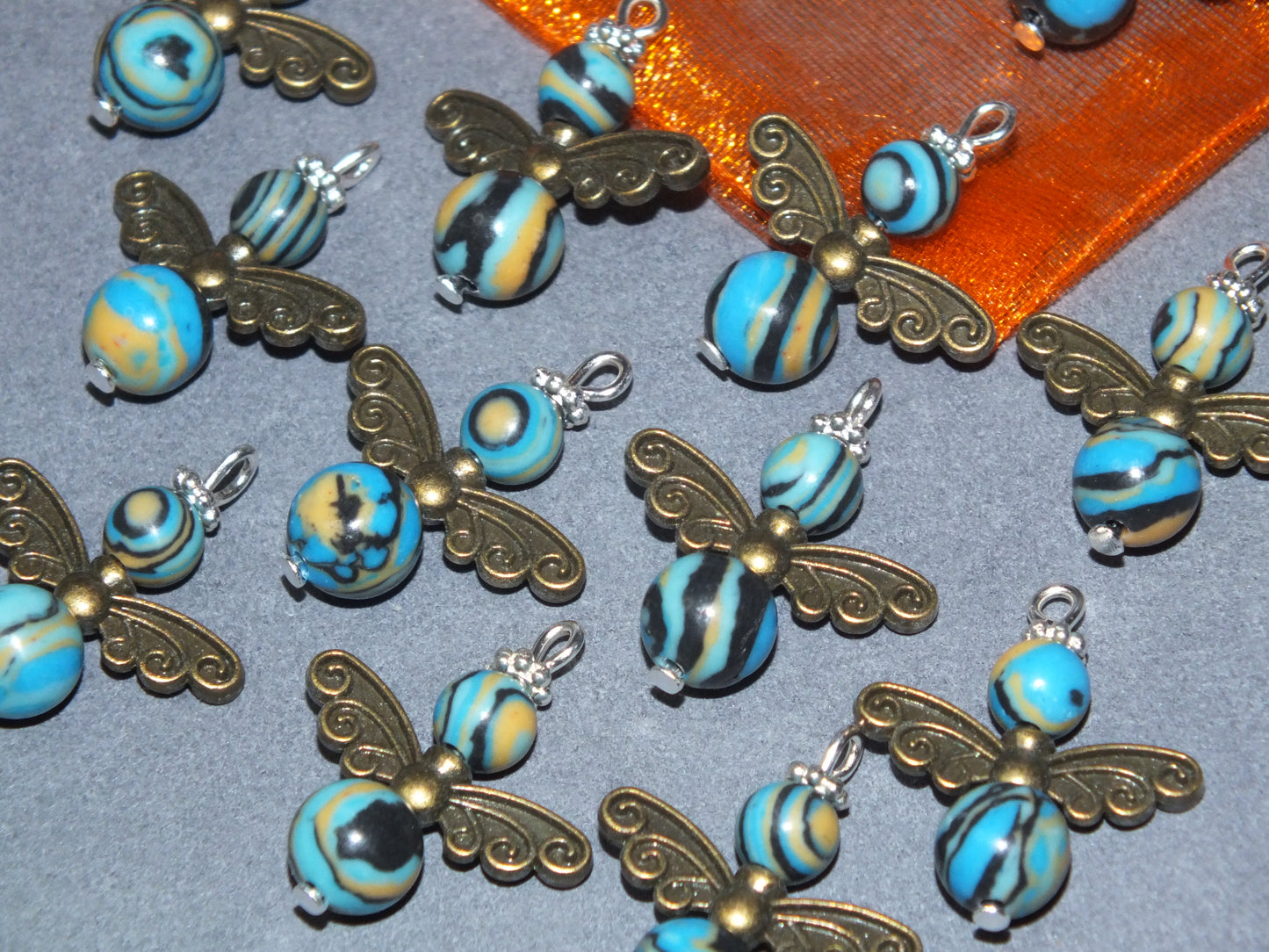 12pcs Synthetic Malachite Guardian Angel Charms