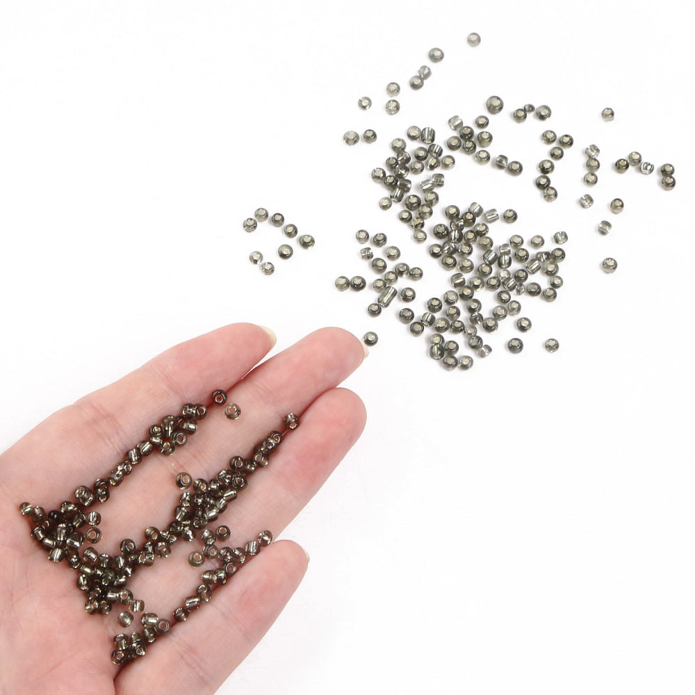 3mm grey silver lined glass seed beads, 50g