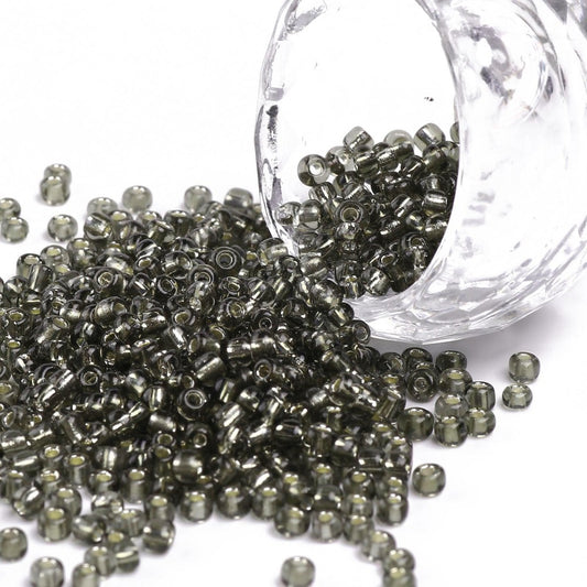 3mm grey silver lined glass seed beads, 50g
