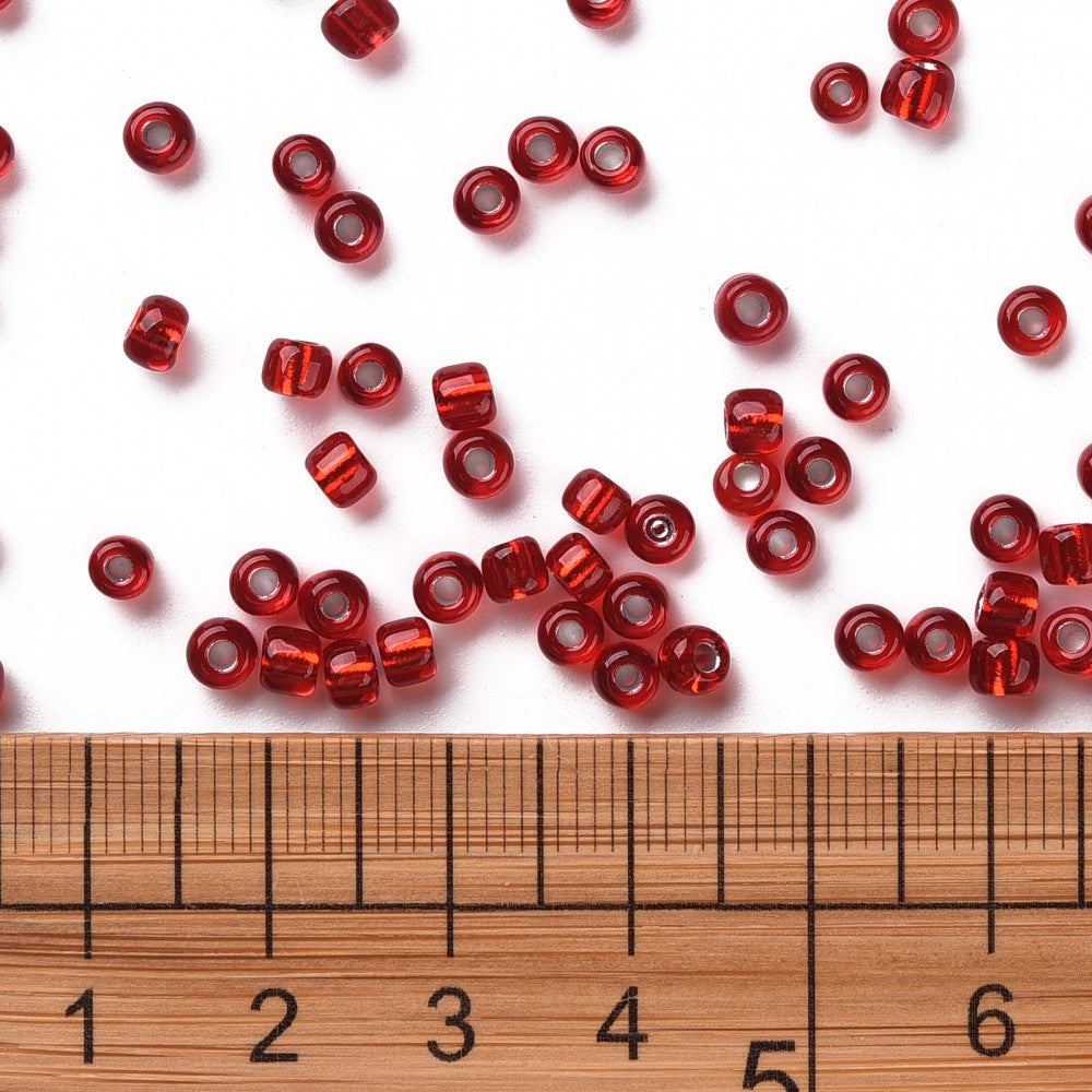 1lb (454g) Bulk Bag - 4mm Red Silver Lined Glass Seed Beads