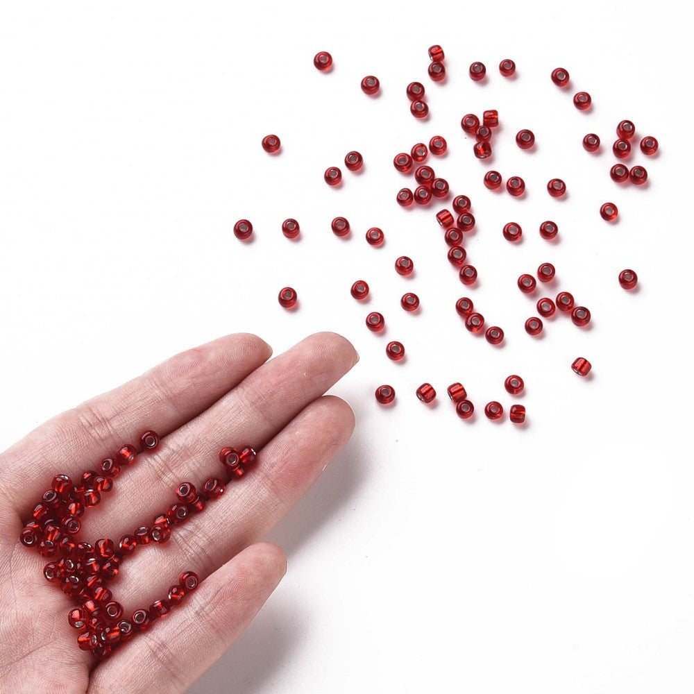 1lb (454g) Bulk Bag - 4mm Red Silver Lined Glass Seed Beads