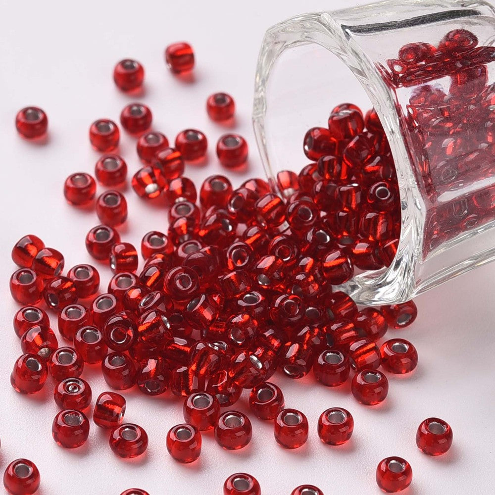 1lb (454g) Bulk Bag - 4mm Red Silver Lined Glass Seed Beads