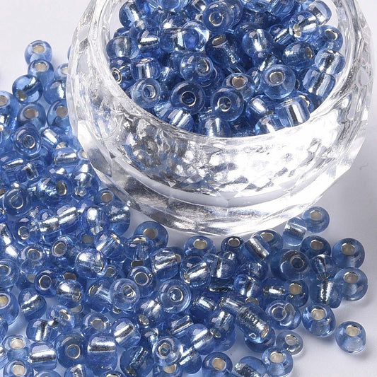 4mm royal blue silver lined glass seed beads, 50g