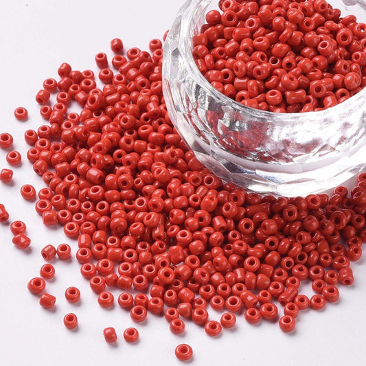 2mm opaque red glass seed beads, 50g