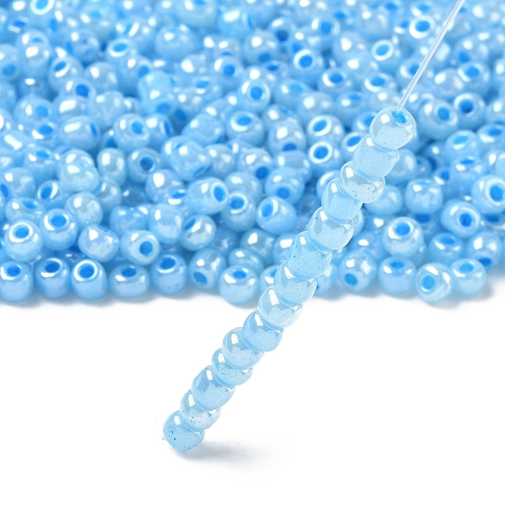 1lb (454g) Bulk Bag - 4mm Blue Pearlised Glass Seed Beads
