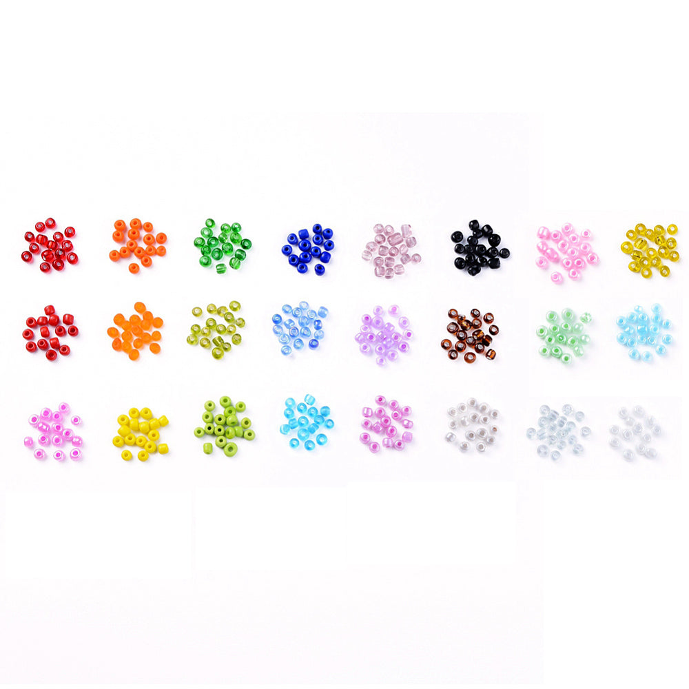 300g box 24 colours of 4mm rainbow seed beads. 12-15g per colour.