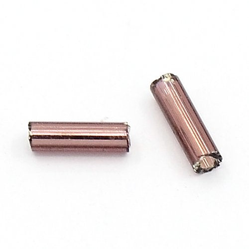 Silver lined rosy brown 6-8mm glass bugle beads, 50g