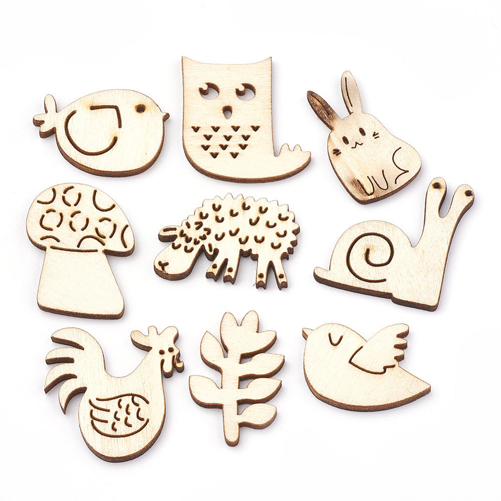 50pcs laser cut unpainted wooden blank craft shapes, animals & nature