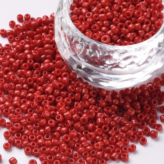 2mm crimson red glass seed beads, 50g
