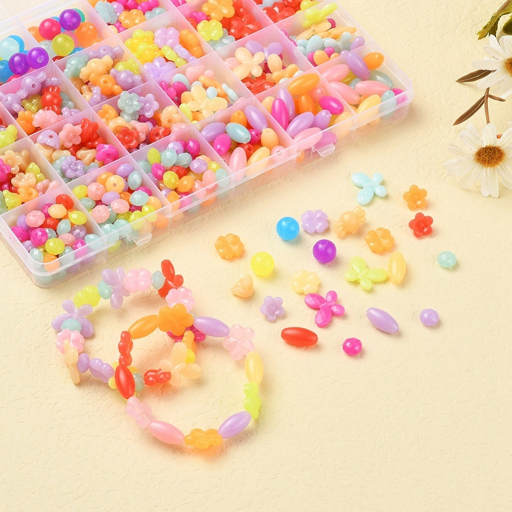 Big 533pcs 'Jelly' assortment bead craft box, including round beads, flowers, sweets, butterflies & more!