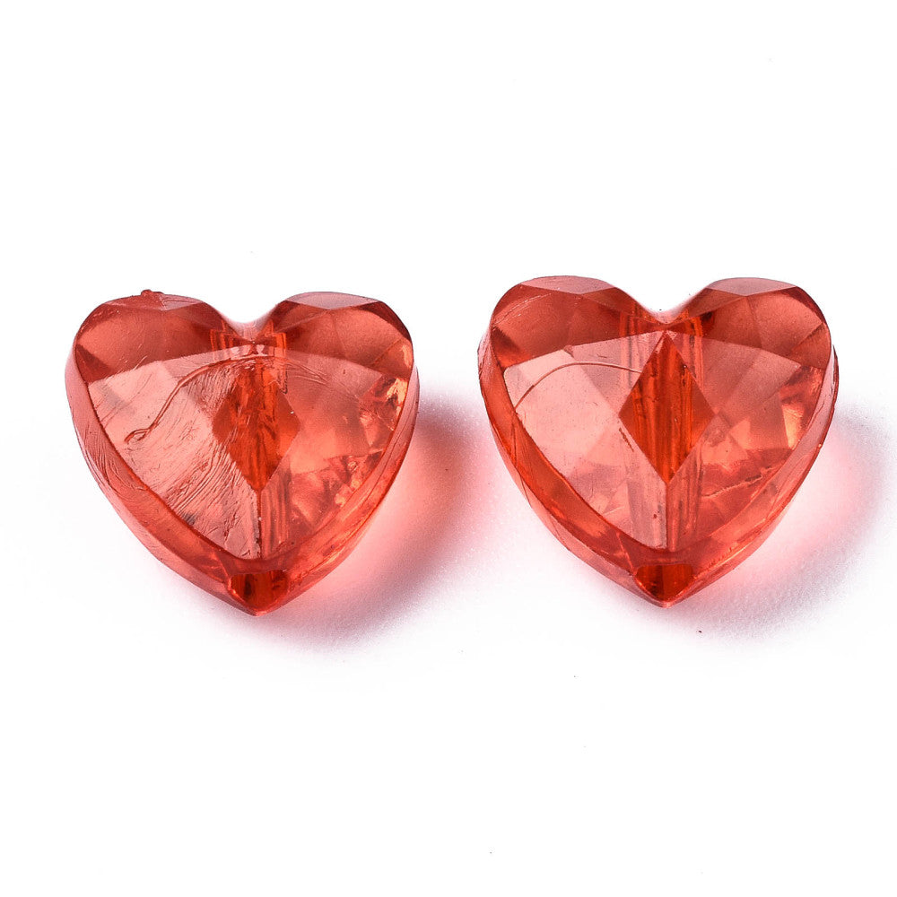 50pcs faceted heart beads, 12mm translucent