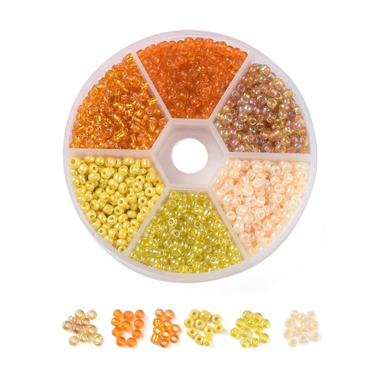 3mm seed bead selection box - orange / yellow, assorted styles and finishes