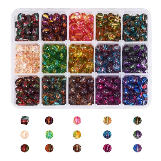 150g box of two tone transparent mixed 8mm acrylic beads, round & some polygon