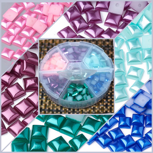 390pcs pearlised 6mm square cabochons, 6 colours imitation pearl embellishments / toppers