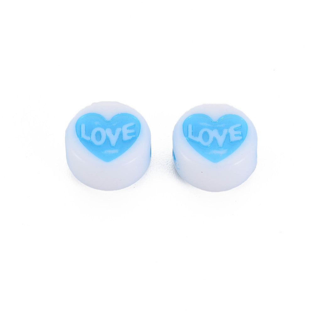 75pcs coin heart beads, flat round with "love" wording, 11x12x5mm