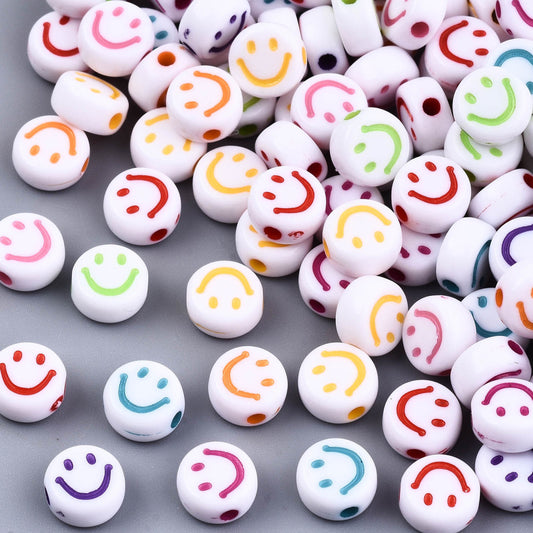 200pcs smiling face flat round bead, 7mm, mixed