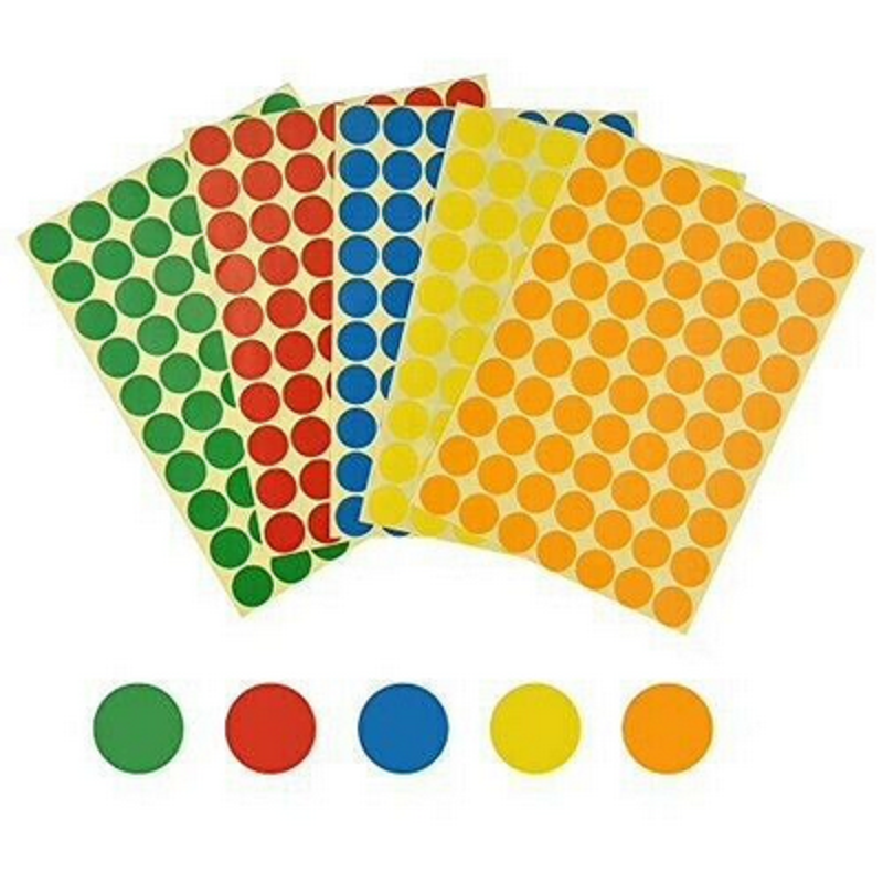 5 sheets (350pcs) large sticky dots, assorted colours.