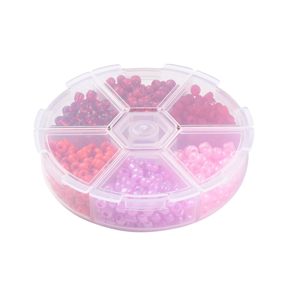 4mm seed bead selection box - red / pink, assorted styles and finishes