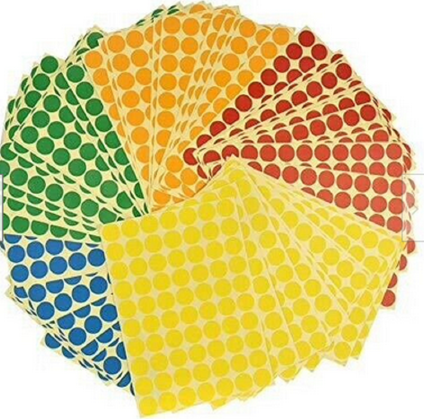 5 sheets (350pcs) large sticky dots, assorted colours.