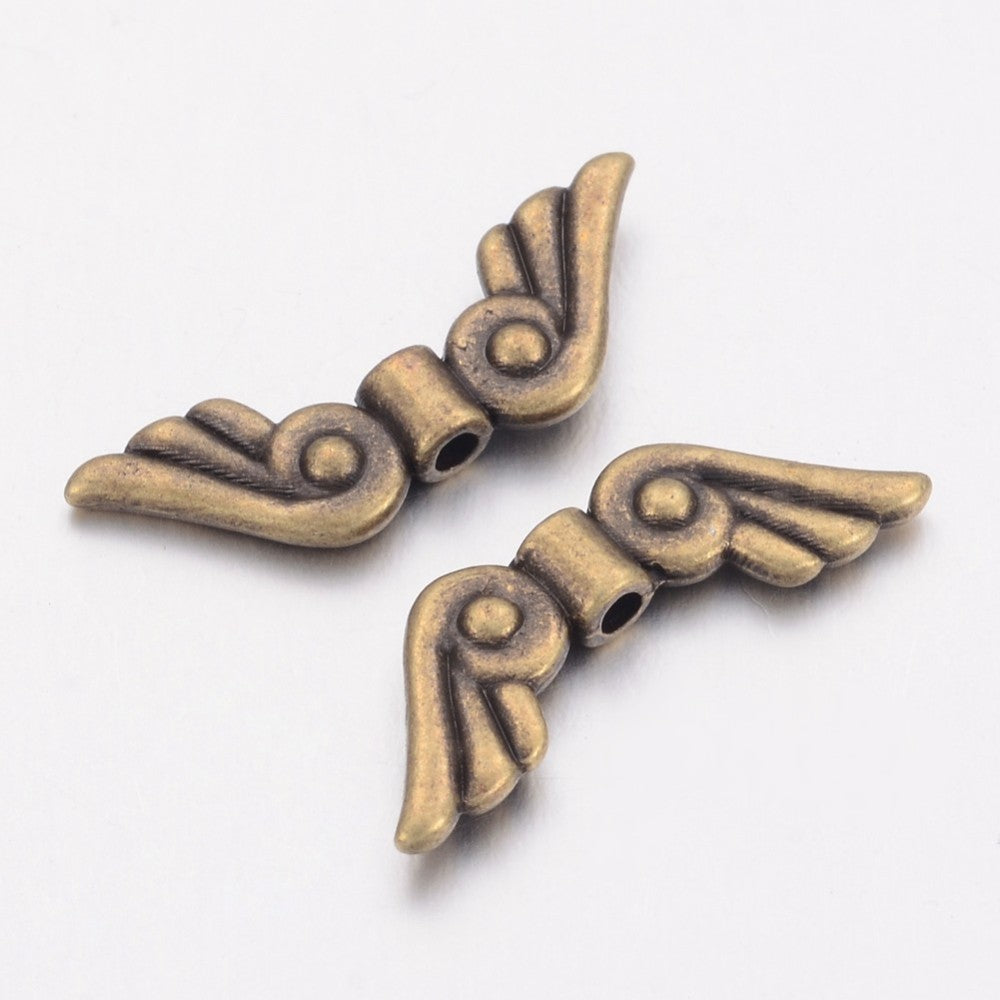 50pcs angel / fairy wing spacer beads, 21mm x 7.5mm - Antique bronze tone metal