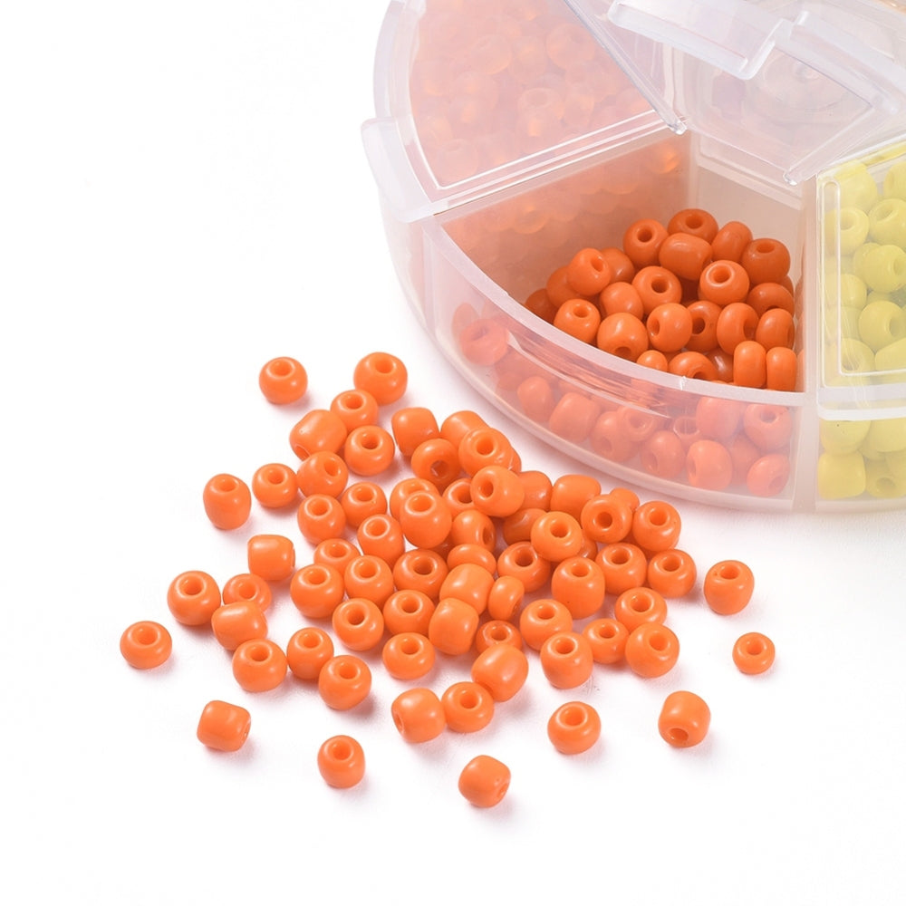 4mm seed bead selection box - orange / yellow, assorted styles and finishes