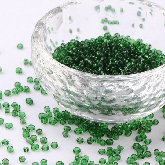 2mm translucent green glass seed beads, 50g