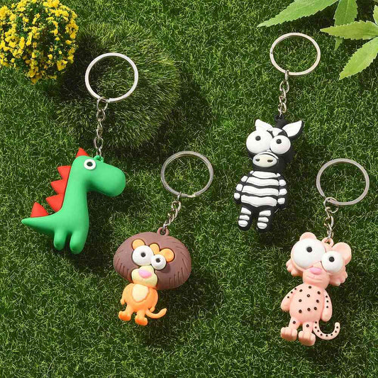 Chunky 3D animal keyrings - Dinosaur, Lion, Leopard, Zebra - colourful PVC