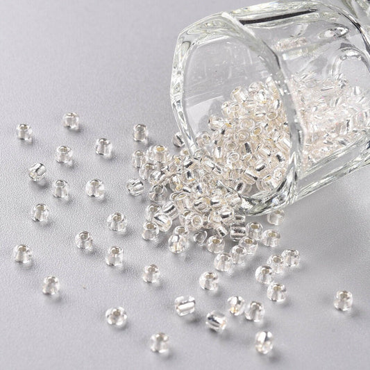 4mm silver lined clear glass seed beads, 50g