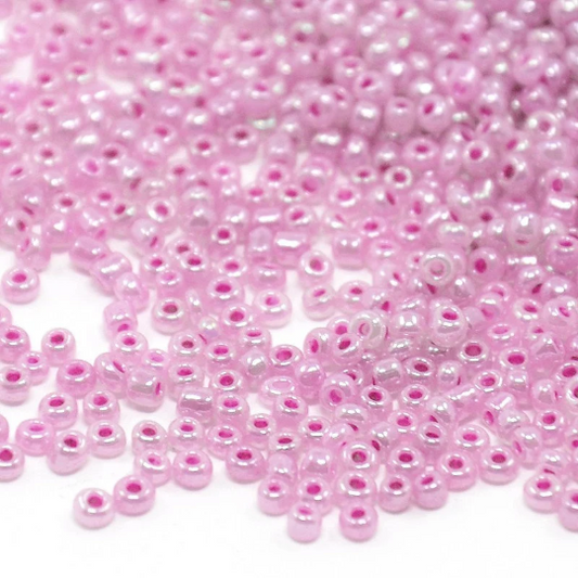 2mm medium orchid pearlised glass seed beads, 50g