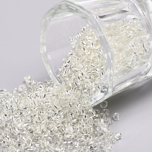 2mm silver lined clear glass seed beads, 50g - 1kg