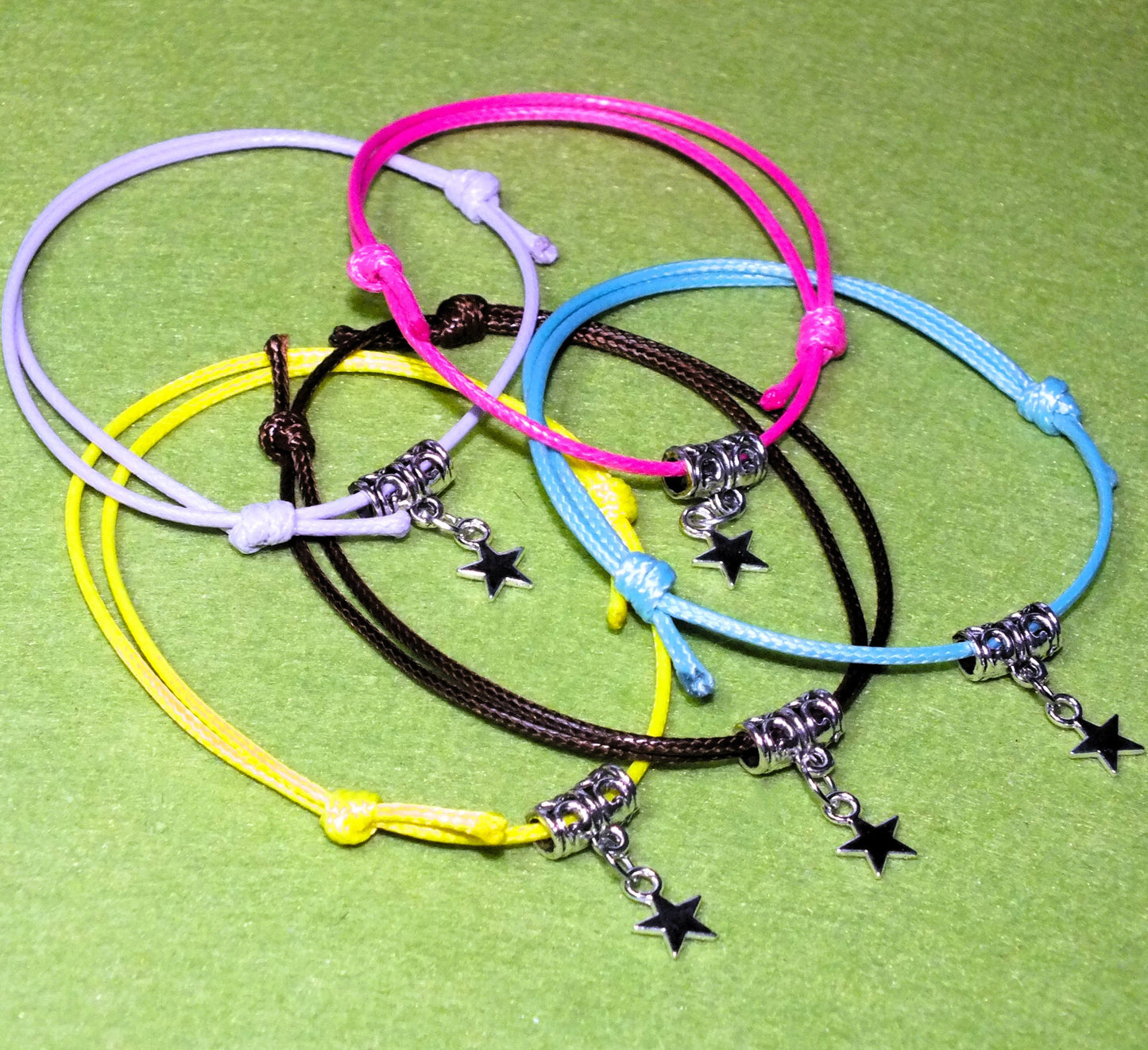 Adjustable multicoloured SNOWFLAKE / STAR / BUTTERFLY friendship charm bracelets, packs of 5 / 10 / 20 / 30