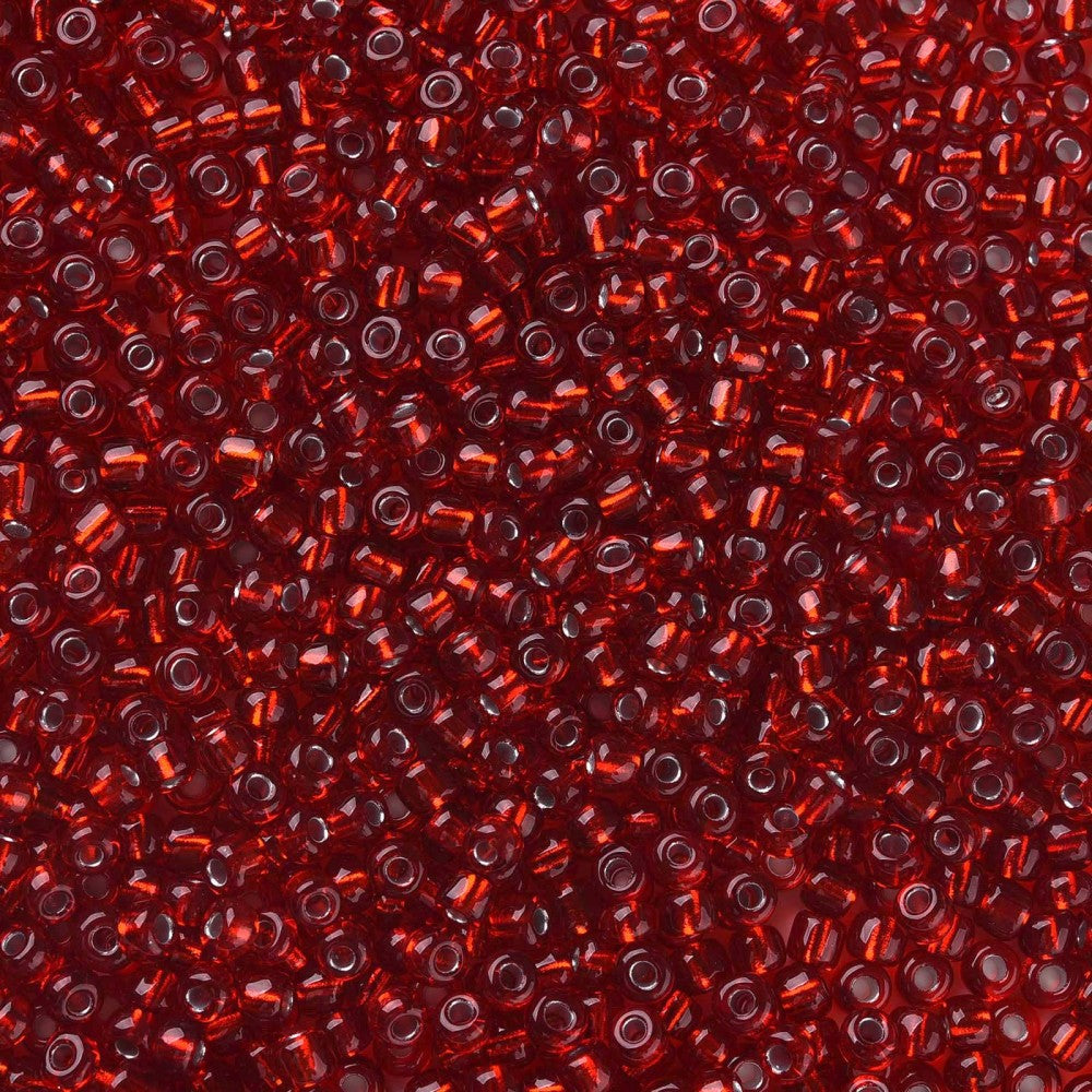 1lb (454g) Bulk Bag - 4mm Red Silver Lined Glass Seed Beads