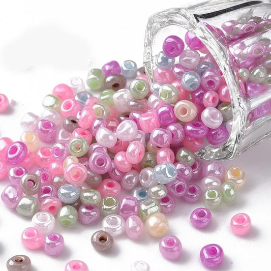 4mm pearlised mix glass seed beads, 50g