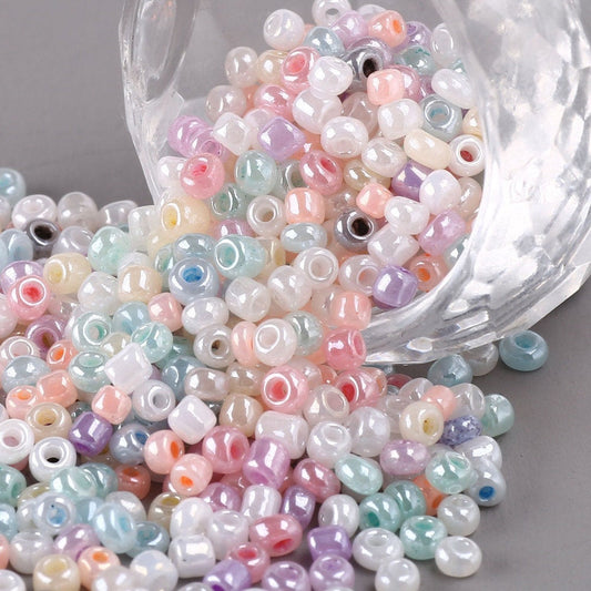 3mm pearlised mix glass seed beads, 50g