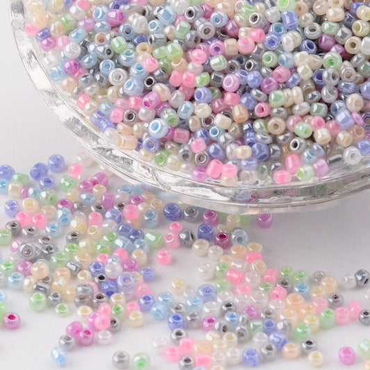 2mm pearlised mix glass seed beads, 50g-1kg