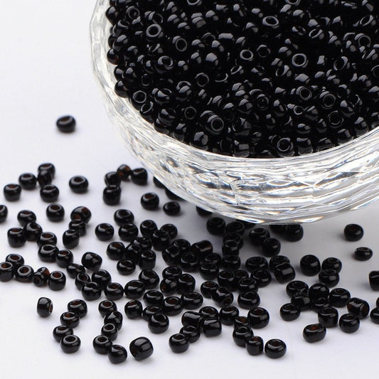 3mm black glass seed beads, 50g