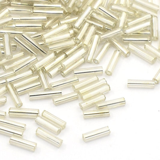 Silver lined clear 6mm glass bugle beads, 50g