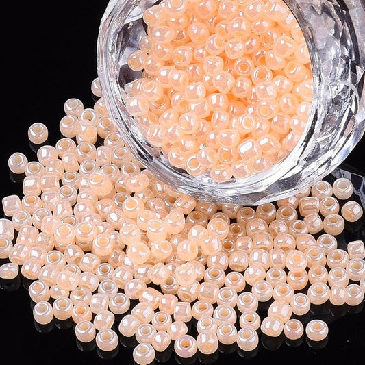 2mm peach pearlised glass seed beads, 50g