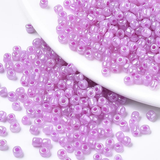 4mm purple pearlised glass seed beads, 50g