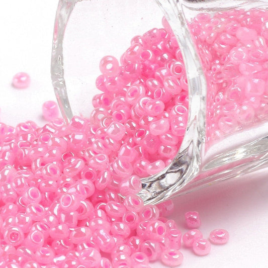 2mm pink pearlised glass seed beads, 50g