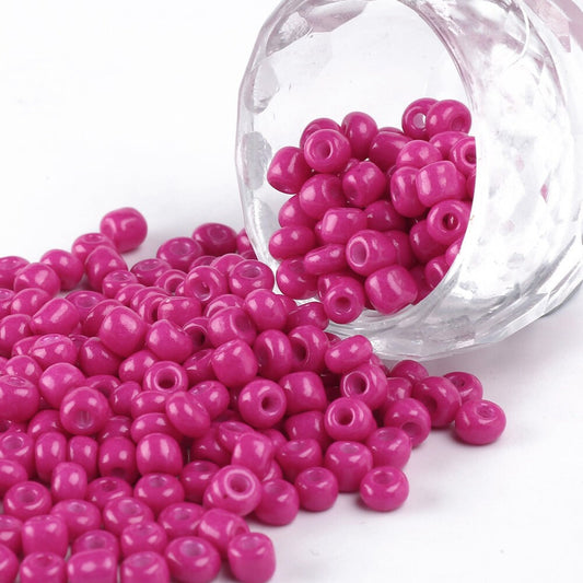 4mm fuschia pink glass seed beads, 50g