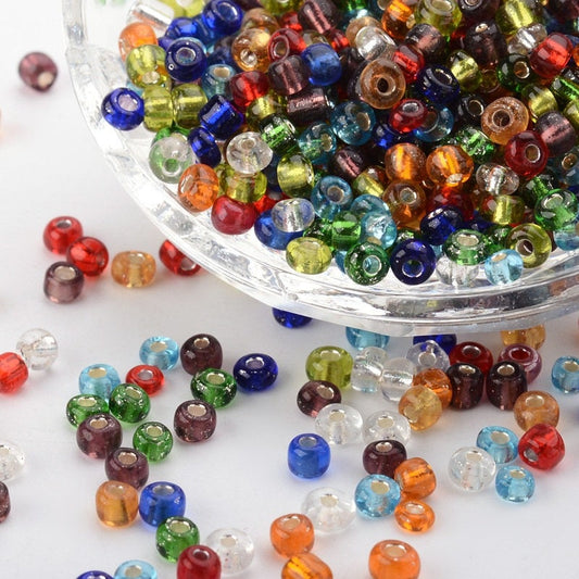 4mm Festive silver lined mix glass seed beads, 50g