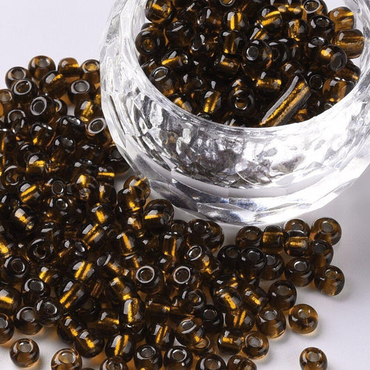4mm rich brown silver lined glass seed beads, 50g