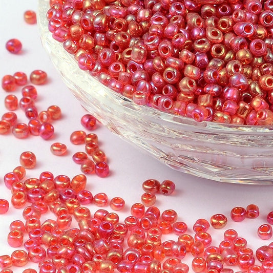 2mm red rainbow finished glass seed beads, 50g