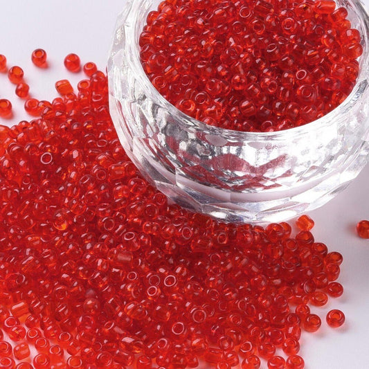 2mm red translucent glass seed beads, 50g